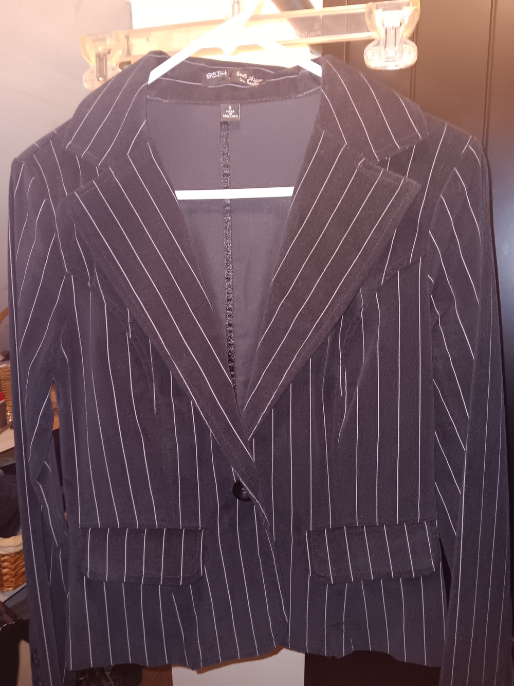 Black Pinstripe Blazer with Notch Lapel - Womens